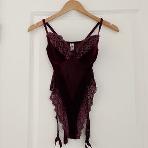 VTG 90s Victoria's Secret Velvet Lace Mesh Bodysuit 36B